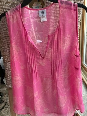 Cabi pink sleeveless blouse with front pin-tucks, size Medium